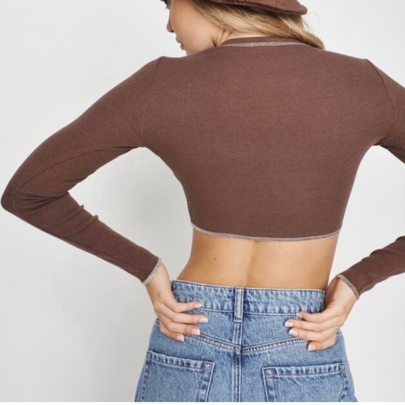 Garage brown Kylie exposed seams long sleeve top size M - Picture 4 of 8